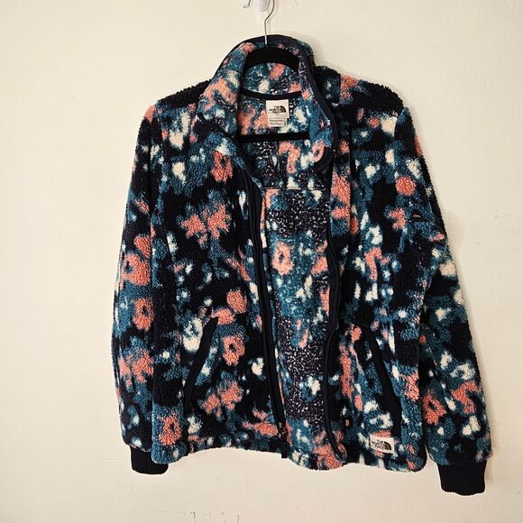 Northface Campshire Cozy Blue Peach Cream Abstract Floral Zip Fleece Jacket Med - Picture 4 of 9